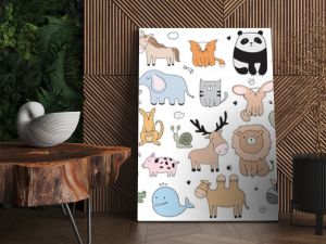 Vector cartoon big set of cute doodle animals