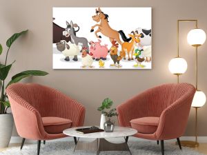 Grupa zwierząt kreskówkowych z farmy Ilustracja wektorowa zabawnych, szczęśliwych zwierząt