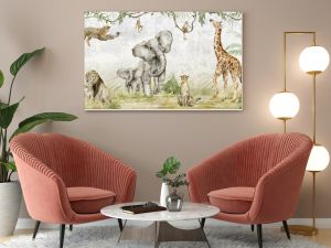 Mural wallpaper. Kid wallpapers. Wallpaper for children room with tropical animals