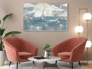 Mural wallpaper. Wallpapers for kids. Wallpaper for children's room with whale in the clouds.