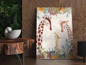 Mural wallpaper. Wallpapers for kids. Wallpaper for the children's room with the the giraffe family. Tropical Wallpaper.