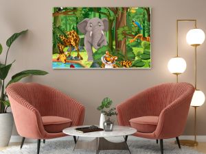 Wild animal cartoon character in the forest scene