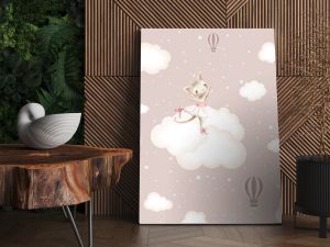 Children's photo wallpapers, wall decor in the children's room. Interior design. Wallpapers for kids. Cartoon characters on clouds.