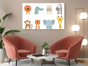 Set of cute safari animals isolated on white background.