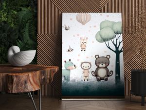 Kids room wallpaper with animals and pastel colors.Generative ai.