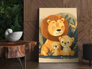 Lion family. Cute vector illustration in cartoon style. Flat design.