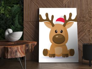 Cartoon Christmas deer vector in red hat