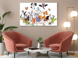 Grupa zwierząt z kreskówek Ilustracja wektorowa zabawnych, szczęśliwych zwierząt