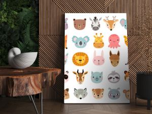 Big animal set. Cute faces. Hand drawn characters.