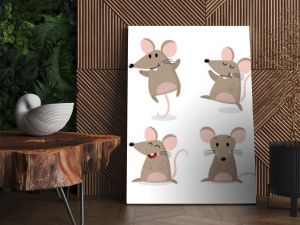 Cute mouse vector set. Little rat has long tail collection.  Animal wildlife cartoon character.