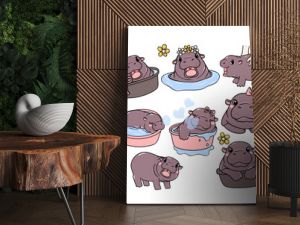 cute baby pygmy hippo bouncy pig cartoon character collection