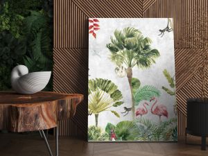 Mural wallpaper. Kid wallpapers. Wallpaper for children room with tropical animals