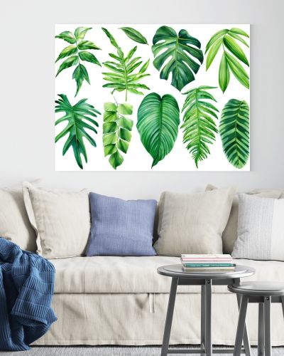 Collection of tropical leaves. watercolor isolated elements on a white background. Palm leaf