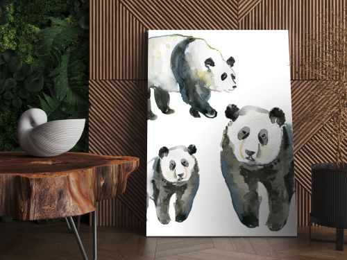 watercolor hand painted Pandas