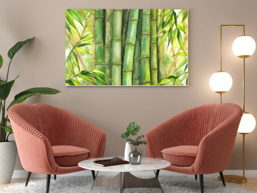 Green bamboo background.