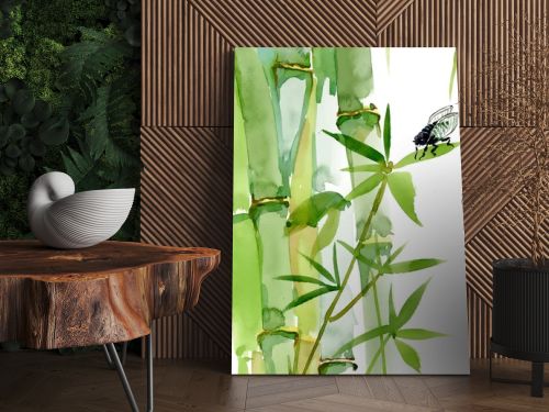 Watercolor bamboo with fly