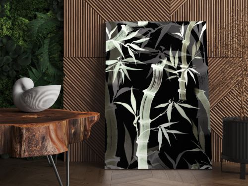 Seamless floral pattern with bamboo