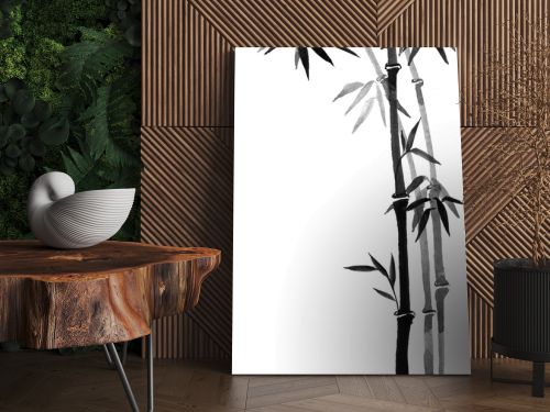 Bamboo trees ink in traditional Japanese painting style sumi-e.