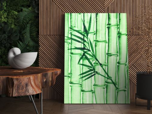 bamboo grove on green colored paper