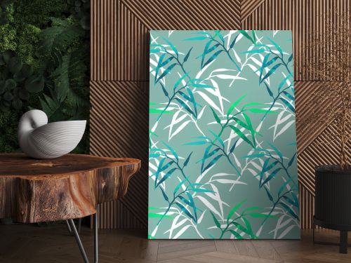  floral seamless pattern with bamboo branch on green background