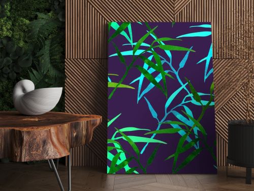  floral seamless pattern with bamboo branch on dark background