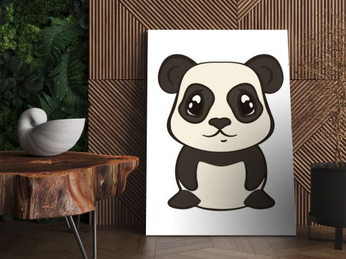 Cute panda bear character in cartoon style isolated on white background. Panda with big expressive eyes. Flat design vector illustrator. Bearcat sits, front view. Lovely muzzle, design for children.