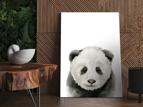 Baby panda portrait. Animal head. Watercolour illustration on white background.