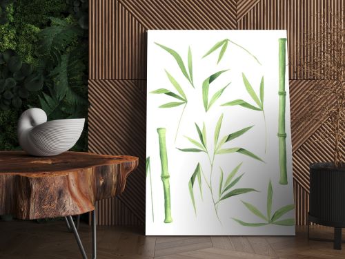 Watercolor green bamboo plant set