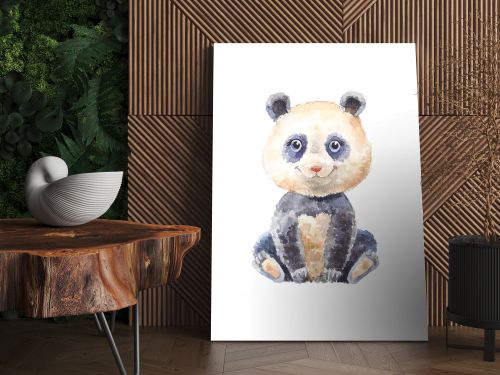 watercolor panda isolated. Pretty cute pet. Zoo illustration. 