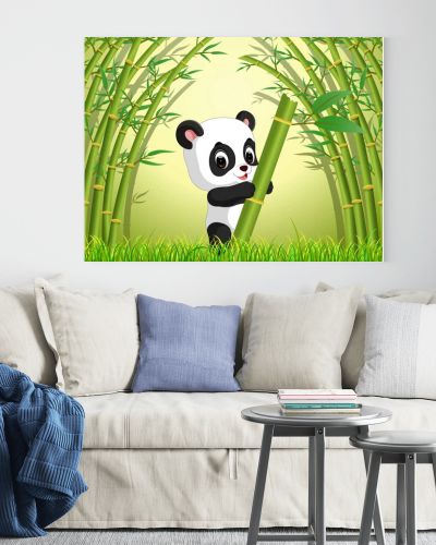 two cute panda in a bamboo forest