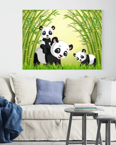 two cute panda in a bamboo forest