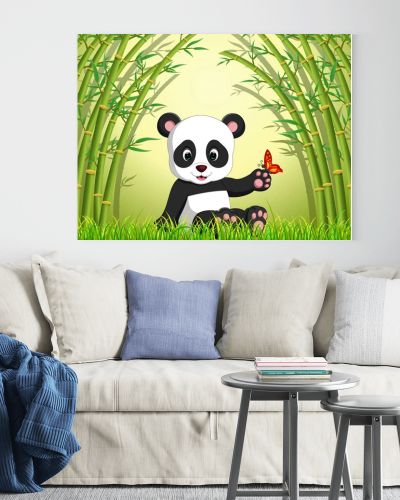 two cute panda in a bamboo forest