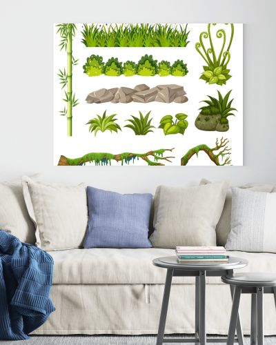Bamboo and other plants on white background