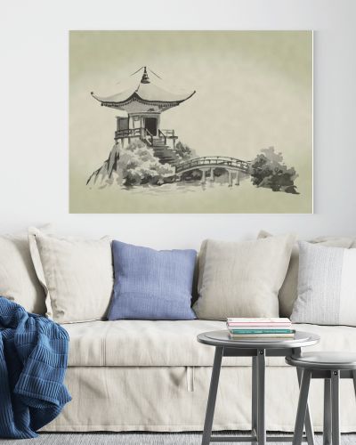 Japan traditional sumi-e painting. Watercolor and ink illustration in style sumi-e, u-sin. Fuji mountain, sakura, sunset. Japan sun. Indian ink illustration. Japanese picture.