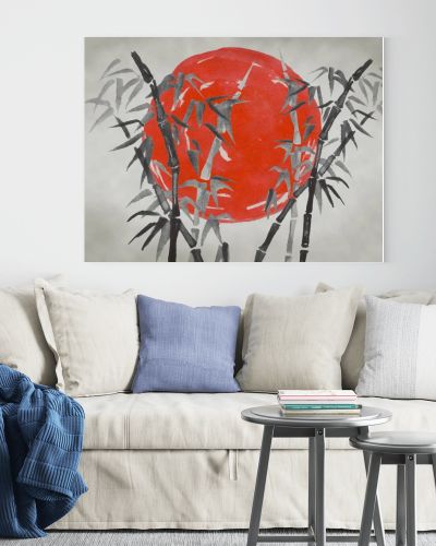 Japan traditional sumi-e painting. Watercolor and ink illustration in style sumi-e, u-sin. Fuji mountain, sakura, sunset. Japan sun. Indian ink illustration. Japanese picture.