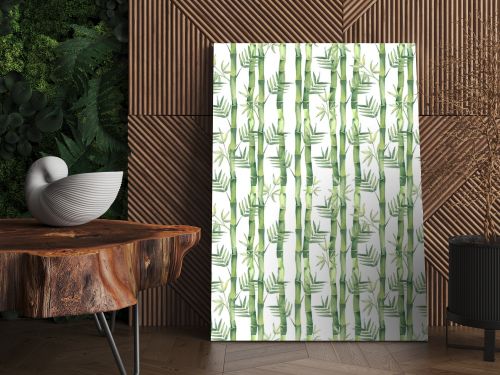 Watercolor seamless pattern with bamboo leaves