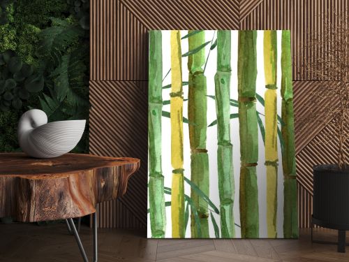 Hand-drawing bamboo background with leaves. watercolor illustration for design and decoration of cards, wallpapers, invitations.