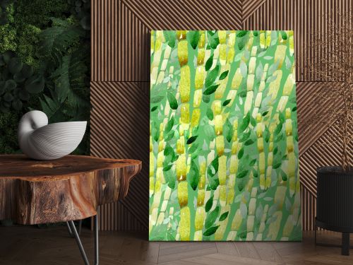 watercolor illustration seamless pattern green forest,bamboo branches with leaves