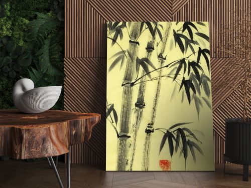 harmonious bamboo trees on a yellow background