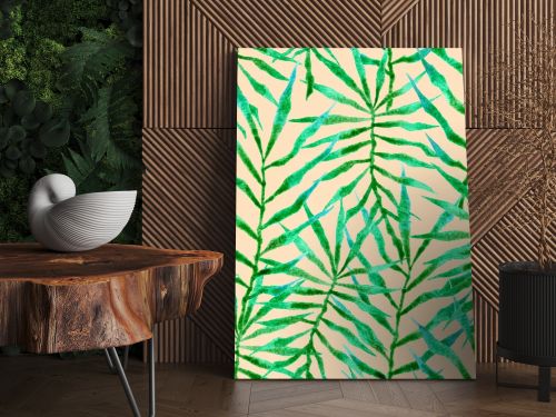 Tropical seamless pattern. Watercolor thorny palm 