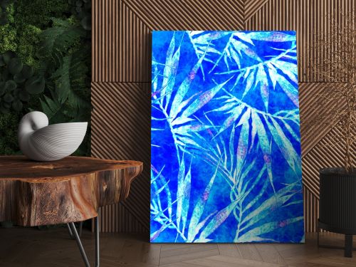 Tropical seamless pattern. Watercolor chaotic palm