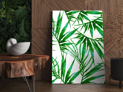 Tropical seamless pattern. Watercolor chaotic palm