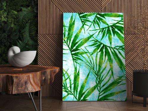 Tropical seamless pattern. Watercolor chaotic palm