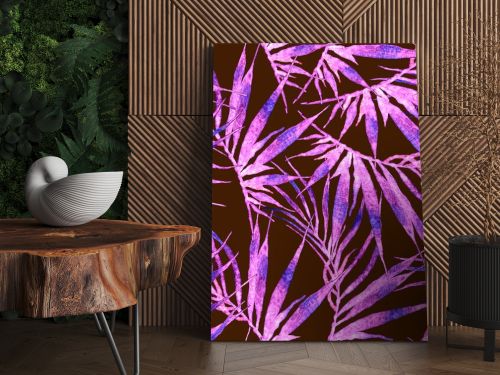 Tropical seamless pattern. Watercolor chaotic palm