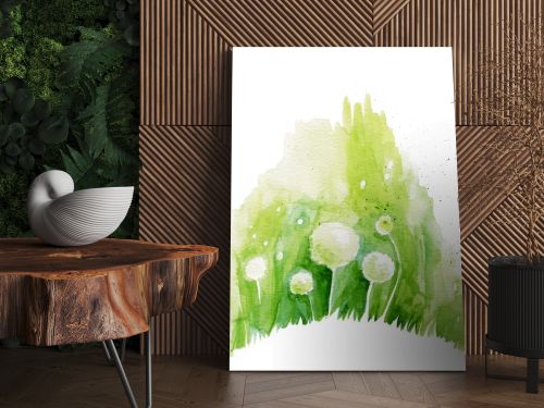 Painted watercolor flowers dandelions on a white background