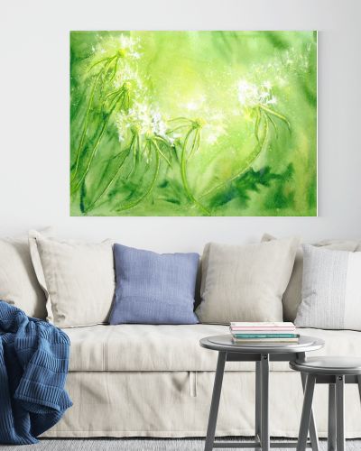 Watercolor background with dandelions