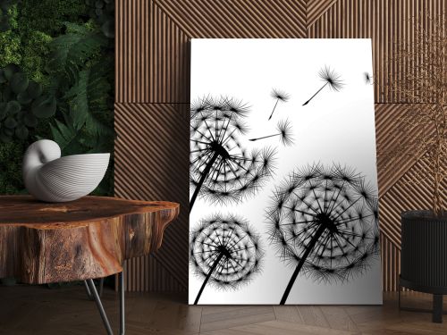 Black silhouette of a dandelion on a white background