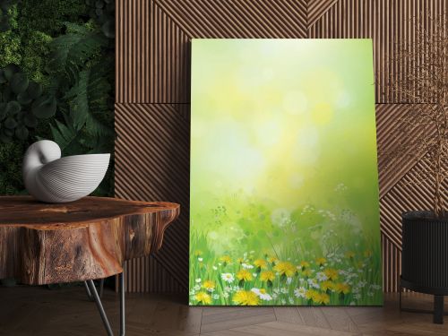 Background with chamomiles and dandelions