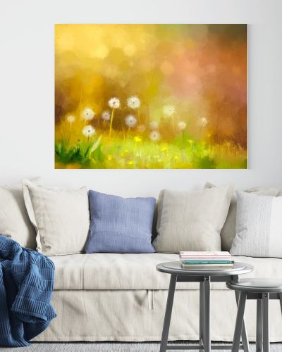 Oil painting nature grass - dandelions flowers