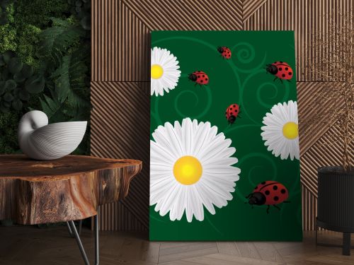 Background with dandelions and ladybug